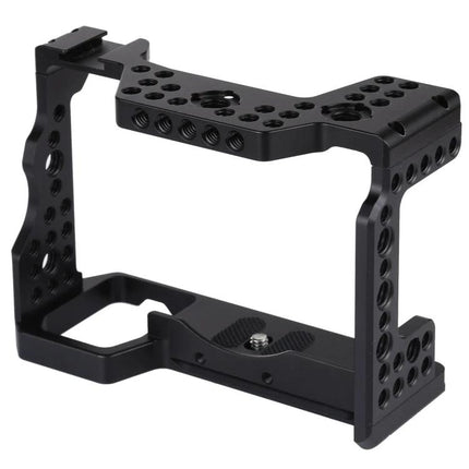 Camera Cage Stabilizer for Sony A7 III and A7R3 Cameras - black aluminum cage with multiple threaded mounting holes for lights, mics, handles