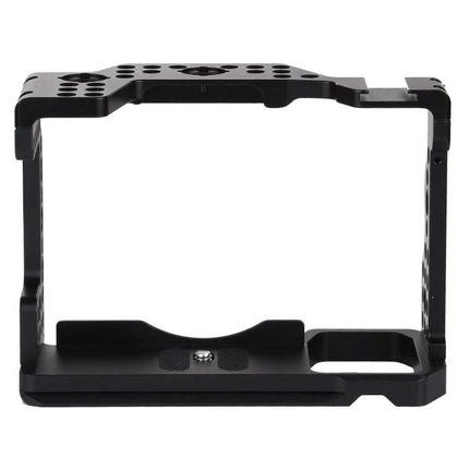 Camera Cage Stabilizer for Sony A7 III and A7R3 Cameras - black aluminum cage frame with mounting holes and base plate for accessories