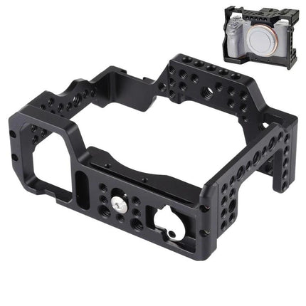 Camera Cage Stabilizer for Sony A7 III and A7R3 Cameras - black aluminum cage with multiple accessory mounting points