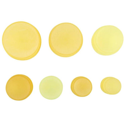 Versatile Multi-Size Camera Lens Filter Wrench Tool showing seven yellow beef-tendon grip pads of varying sizes for removing stuck filters safely