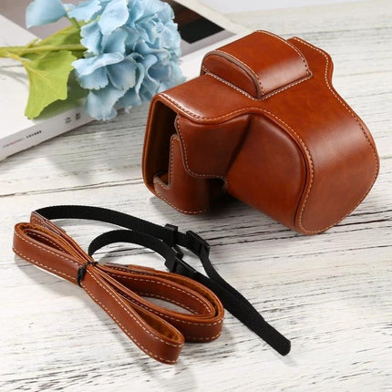 Durable PU Leather Full Body Case for FUJIFILM X-T200 Camera in brown with detachable strap, compact protective camera cover resisting scratches and impacts