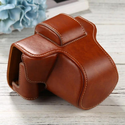 Durable PU Leather Full Body Case for FUJIFILM X-T200 Camera brown PU leather protective camera case on wooden surface