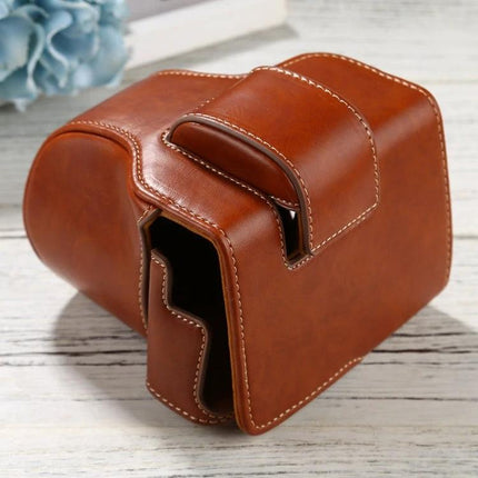 Durable PU Leather Full Body Case for FUJIFILM X-T200 Camera in brown PU leather, compact protective cover with stitched detailing