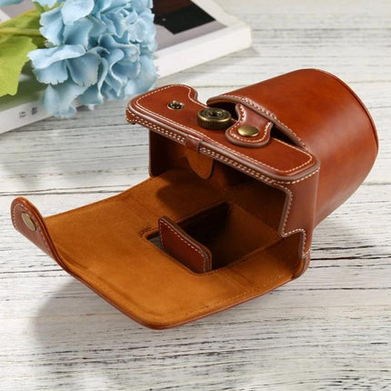 Durable PU Leather Full Body Case for FUJIFILM X-T200 Camera in brown open view showing interior and snap closure
