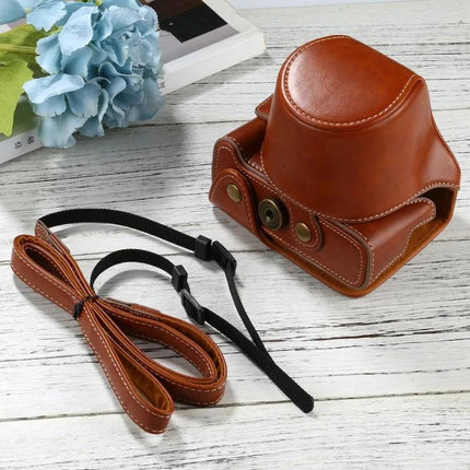 Durable PU Leather Full Body Case for FUJIFILM X-T200 Camera brown PU leather protective case with matching strap, compact lightweight travel protection