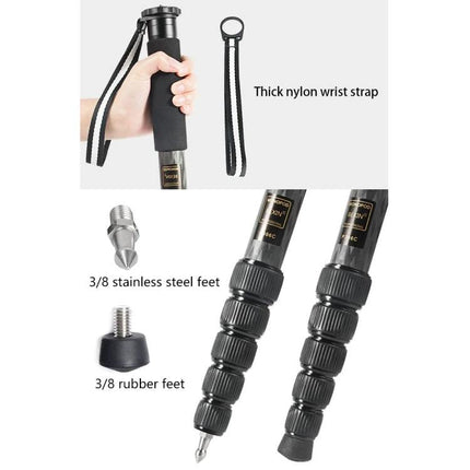 BEXIN Carbon Fiber Monopod for Portable Outdoor Photography — lightweight 31mm tapering monopod with wrist strap, 3/8 stainless and rubber feet