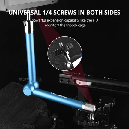 YELANGU 11-Inch Adjustable Magic Arm for Versatile Positioning blue stainless steel camera mount with universal 1/4 screws