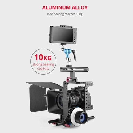YELANGU 11-Inch Adjustable Magic Arm for Versatile Positioning mounted between monitor and camera rig showcasing 10kg stainless steel load capacity
