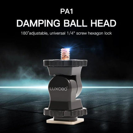 LUXCeO Adjustable Hot Shoe Holder for Camera Accessories shown as PA1 damping ball head adjustable 180° with 1/4" screw