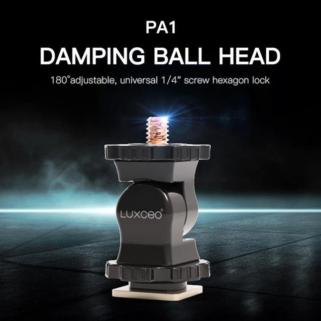 LUXCeO Adjustable Hot Shoe Holder for Camera Accessories shown as PA1 damping ball head adjustable 180° with 1/4" screw