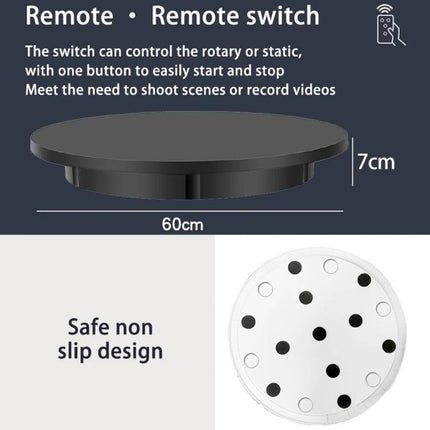60cm Electric Rotating Display Stand for Product Showcases - 60cm diameter ABS turntable with remote, 110-240V, 360° rotation, non-slip design
