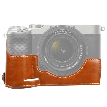 Durable and Protective PU Leather Half Case for Sony Digital Cameras fitted on brown leather half case for ILCE-7C A7C