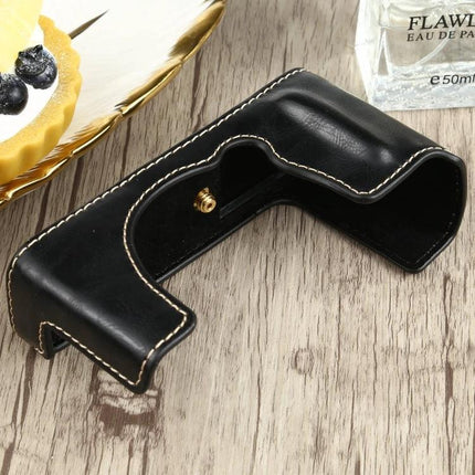 PU Leather Half Case with 1/4 Inch Thread for Fujifilm XE4 Camera - black PU leather protective half case with stitched edges