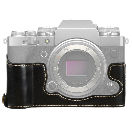 PU Leather Half Case with 1/4 Inch Thread for FUJIFILM X-T4 black stitched protective camera base