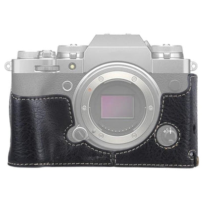 Litchi Texture PU Leather Protective Case for FUJIFILM X-T4 black half-case showing textured exterior and stitching for grip and protection