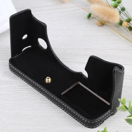 Litchi Texture PU Leather Protective Case for FUJIFILM X-T4 black half-case with textured grip and stitched edges