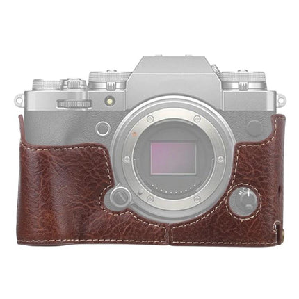 Litchi Texture PU Leather Protective Case for FUJIFILM X-T4 brown half-case with textured grip and stitched detail