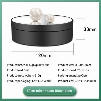 Compact Rotating Electric Turntable for Mirror Display and Video Shooting – 120mm black base, 38mm height, 3KG load for jewelry and small electronics