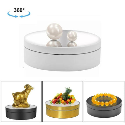 Compact Rotating Electric Turntable for Mirror Display and Video Shooting showcasing jewelry and small items on a white rotating platform