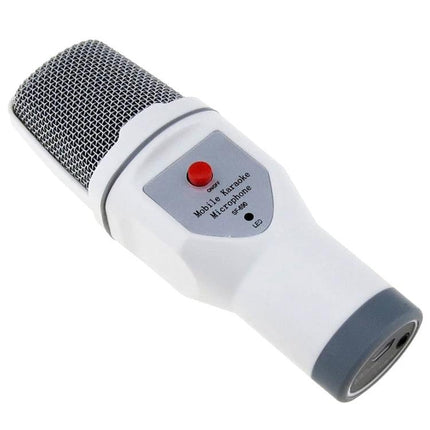 Condenser Microphone for Everyday Karaoke and Home Fun Sessions — white mobile karaoke mic with mesh grille and red button