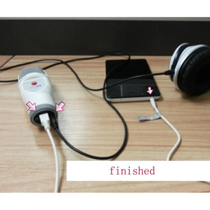 Condenser Microphone for Everyday Karaoke and Home Fun Sessions connected to smartphone and headphones for casual home recording