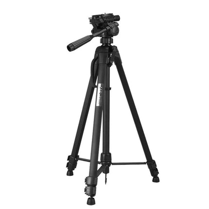 WeiFeng 3-Section Folding Tripod for Live Broadcast and Photography - black aluminum alloy tripod with pan handle, quick setup and adjustable legs