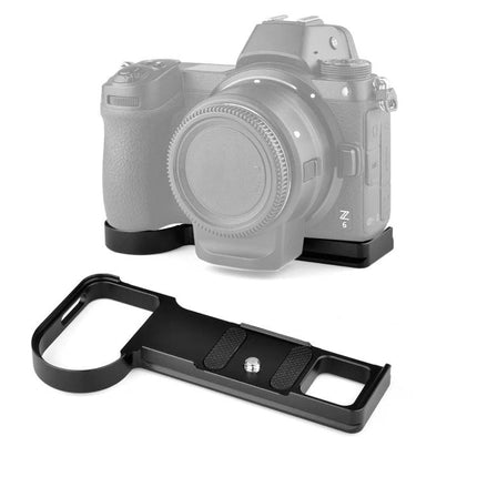 YELANGU Base L Plate Expansion Board for Nikon Z6 and Z7 Cameras shown mounted on a Z6 camera with separate black L plate accessory