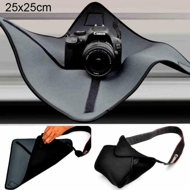 Neoprene Protective Blanket for Camera Lenses, 25x25cm wrapped around DSLR for impact and moisture protection
