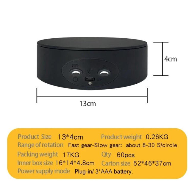 Xiaoai 13cm Electric Rotating Turntable for Product Displays showing black 13cm x 4cm rotating display base with control buttons