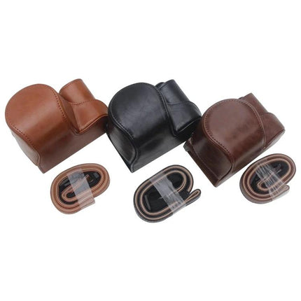 Protective PU Leather Camera Case for Sony ZV-E10 Model in black brown and tan with detachable straps