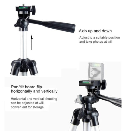 Adjustable Aluminum Tripod for DSLR and Digital Cameras showing pan/tilt head and adjustable height for steady multi-angle shots