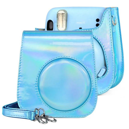 Aurora Color Leather Case for Fujifilm Instax Mini 11 in Blue — durable blue leather camera case protecting Instax Mini 11 from scratches and impacts