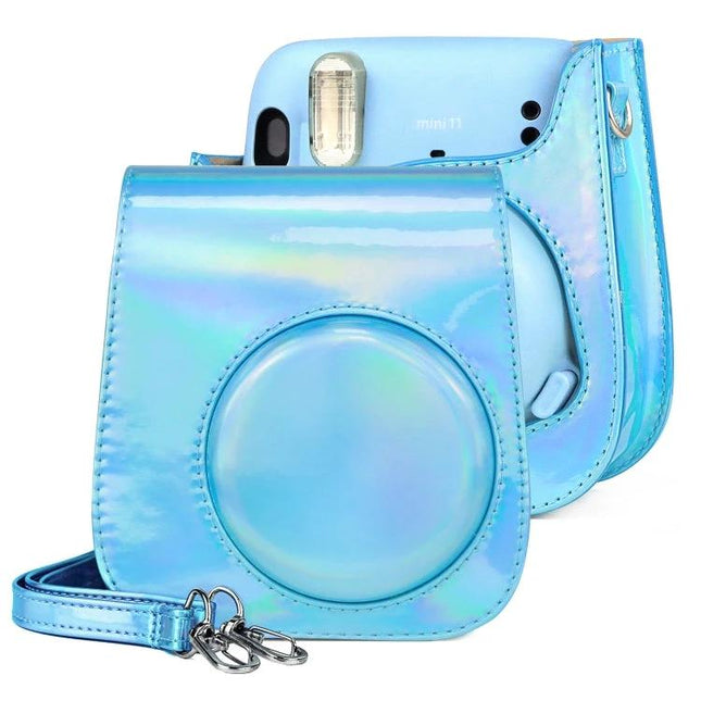 Aurora Color Leather Case for Fujifilm Instax Mini 11 in Blue — durable blue leather camera case protecting Instax Mini 11 from scratches and impacts