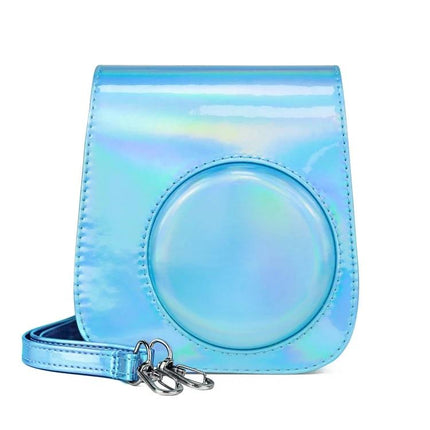 Aurora Color Leather Case for Fujifilm Instax Mini 11 in Blue - glossy protective blue leather camera case
