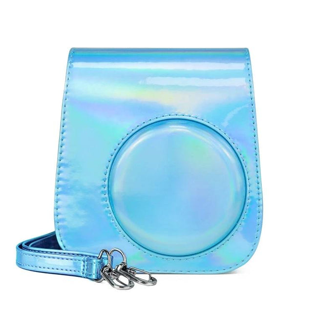 Aurora Color Leather Case for Fujifilm Instax Mini 11 in Blue - glossy protective blue leather camera case