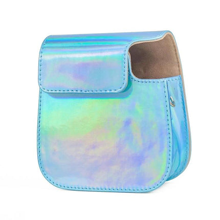 Aurora Color Leather Case for Fujifilm Instax Mini 11 in Blue protective iridescent blue leather camera case