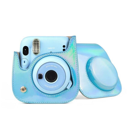Aurora Color Leather Case for Fujifilm Instax Mini 11 in Blue protective blue leather camera case for travel and daily use
