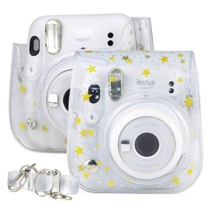 Stars Crystal Protective Case for Fujifilm Instax Mini 11 with Strap - transparent PVC star print cover protecting camera from dust and scratches