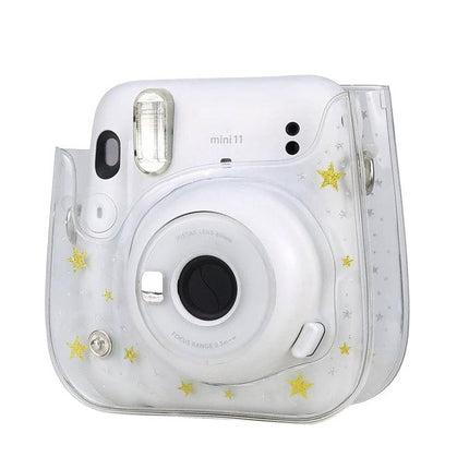 Stars Crystal Protective Case for Fujifilm Instax Mini 11 with Strap - transparent PVC star-print cover protecting camera and allowing on-cover shooting