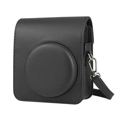 Retro PU Leather Camera Case with Strap for FUJIFILM Instax Mini 40 in black PU leather with detachable strap and front lens cover