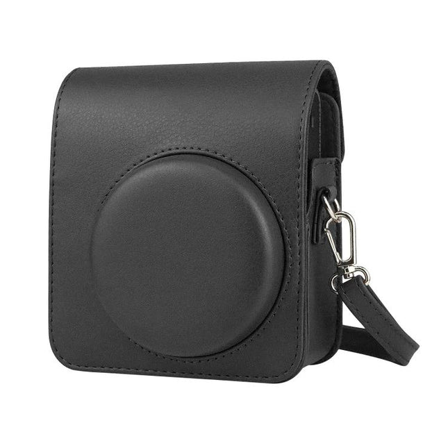 Retro PU Leather Camera Case with Strap for FUJIFILM Instax Mini 40 in black PU leather with detachable strap and front lens cover