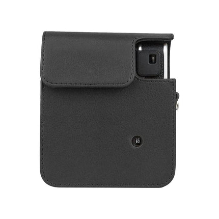 Retro PU Leather Camera Case with Strap for FUJIFILM Instax Mini 40 - black compact protective PU leather case with flap and strap