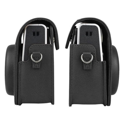 Retro PU Leather Camera Case with Strap for FUJIFILM Instax Mini 40 - black protective PU leather case with strap shown from side views