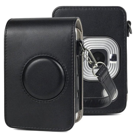 Retro PU Leather Camera Case with Adjustable Strap for Fujifilm Instax Mini Liplay - black protective PU leather case with adjustable strap