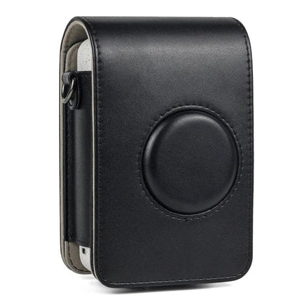 Retro PU Leather Camera Case with Adjustable Strap for Fujifilm Instax Mini Liplay in black, durable PU leather protective camera pouch