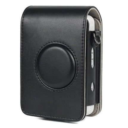 Retro PU Leather Camera Case with Adjustable Strap for Fujifilm Instax Mini Liplay - black protective PU leather cover with adjustable strap