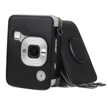 Retro PU Leather Camera Case with Adjustable Strap for Fujifilm Instax Mini Liplay — black protective PU leather case with adjustable strap