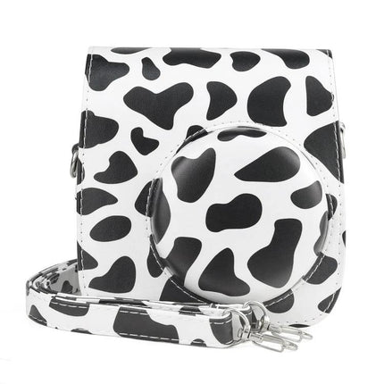 Milk Cow Full Body PU Leather Case for FUJIFILM Instax Mini 7+ - cow print protective camera bag with detachable strap