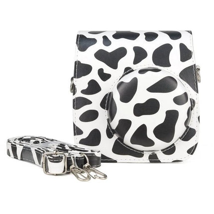 Milk Cow Full Body PU Leather Case for FUJIFILM Instax Mini 7+ white black cow print protective camera case with strap