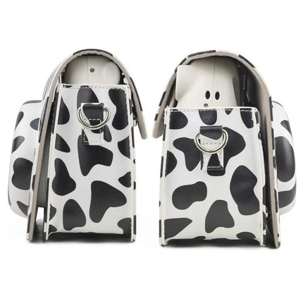 Milk Cow Full Body PU Leather Case for FUJIFILM Instax Mini 7+ showing cow print sides, buckle detail, and durable PU protection for travel